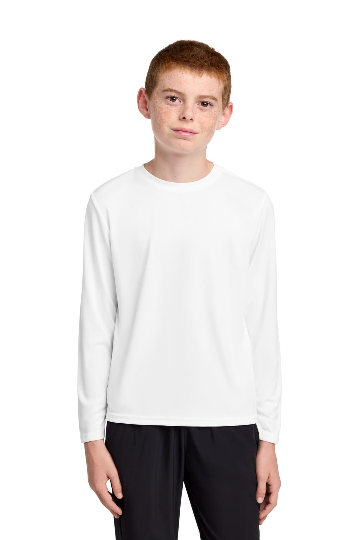 Port & Co  Youth Long Sleeve Performance Tee — White