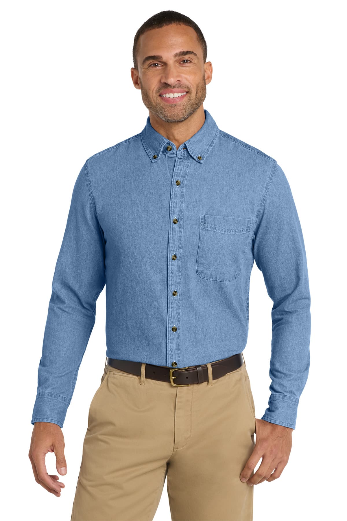 Port & Co  Long Sleeve Value Denim Shirt — Faded Blue
