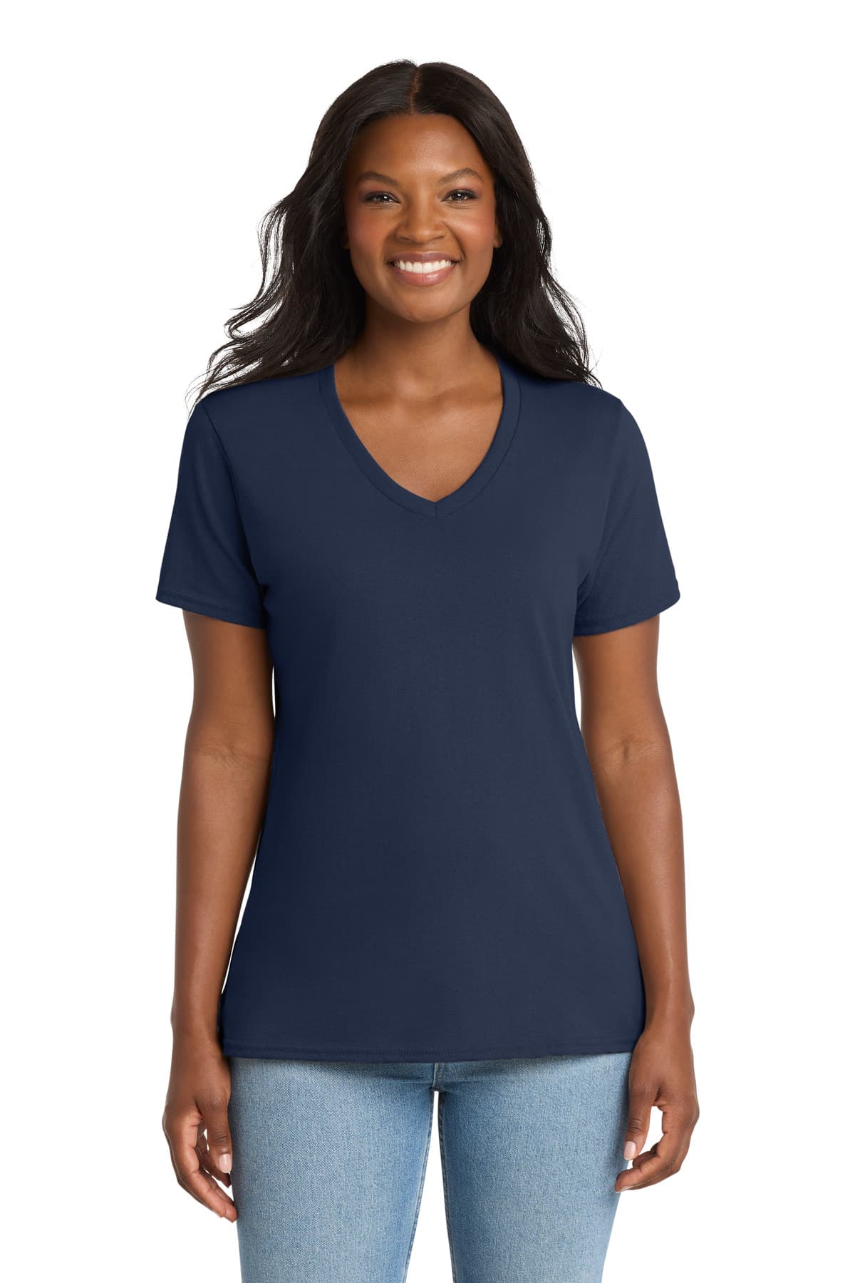Port & Co  Women's Core Cotton V-Neck Tee — Navy