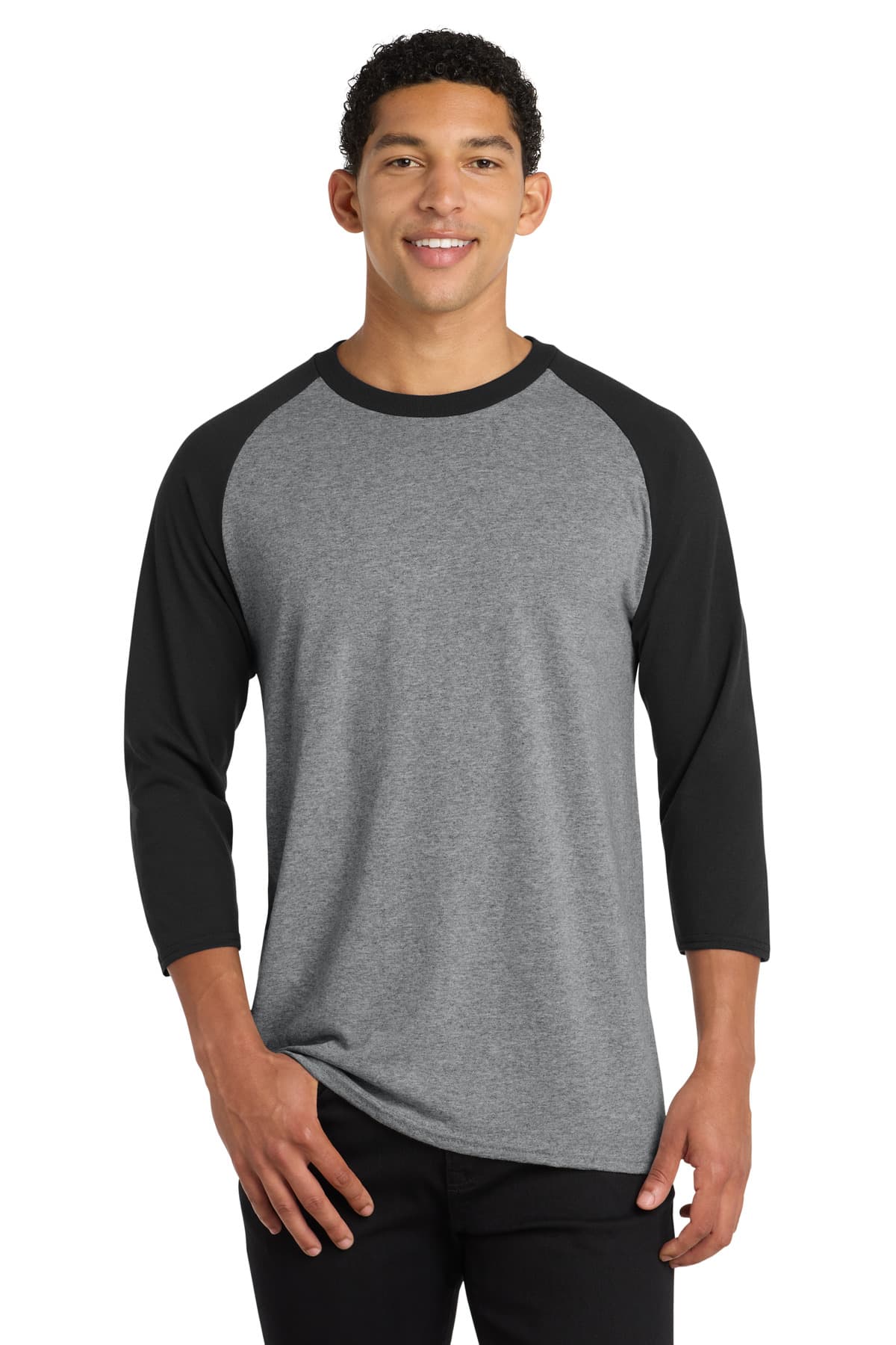 Port & Co  Core Blend 3/4-Sleeve Raglan Tee — Athletic Heather/ Jet Black