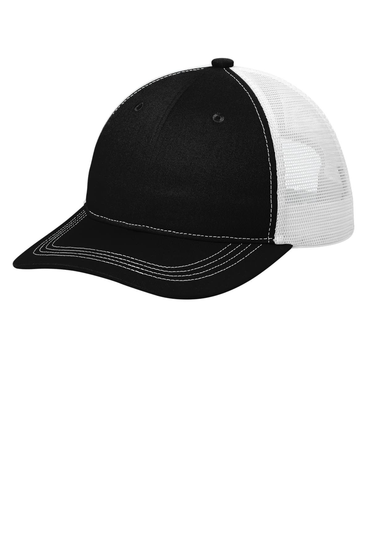 Port Authority ® Unstructured Snapback Trucker Cap — Black/ White