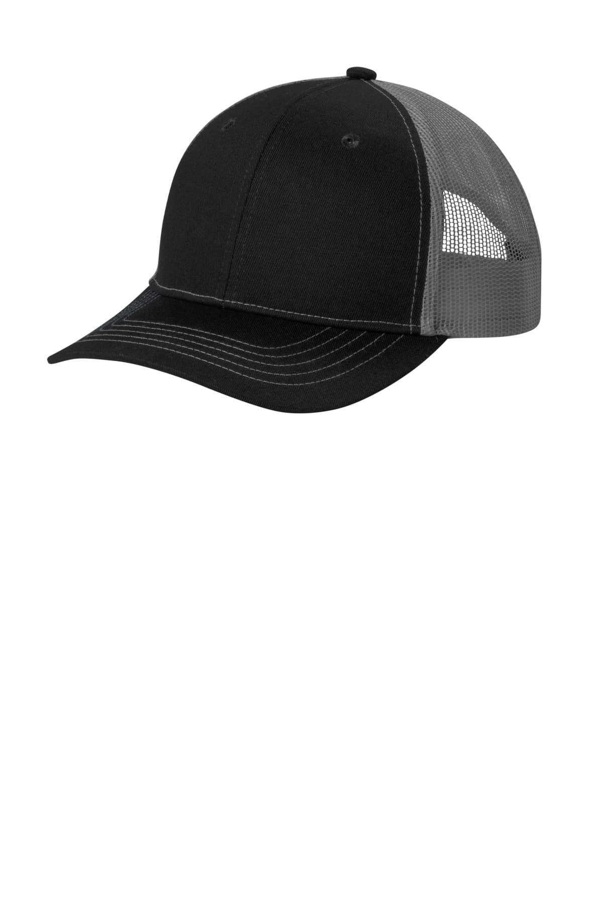Port Authority ® Youth Snapback Trucker Cap — Black/ Grey Steel