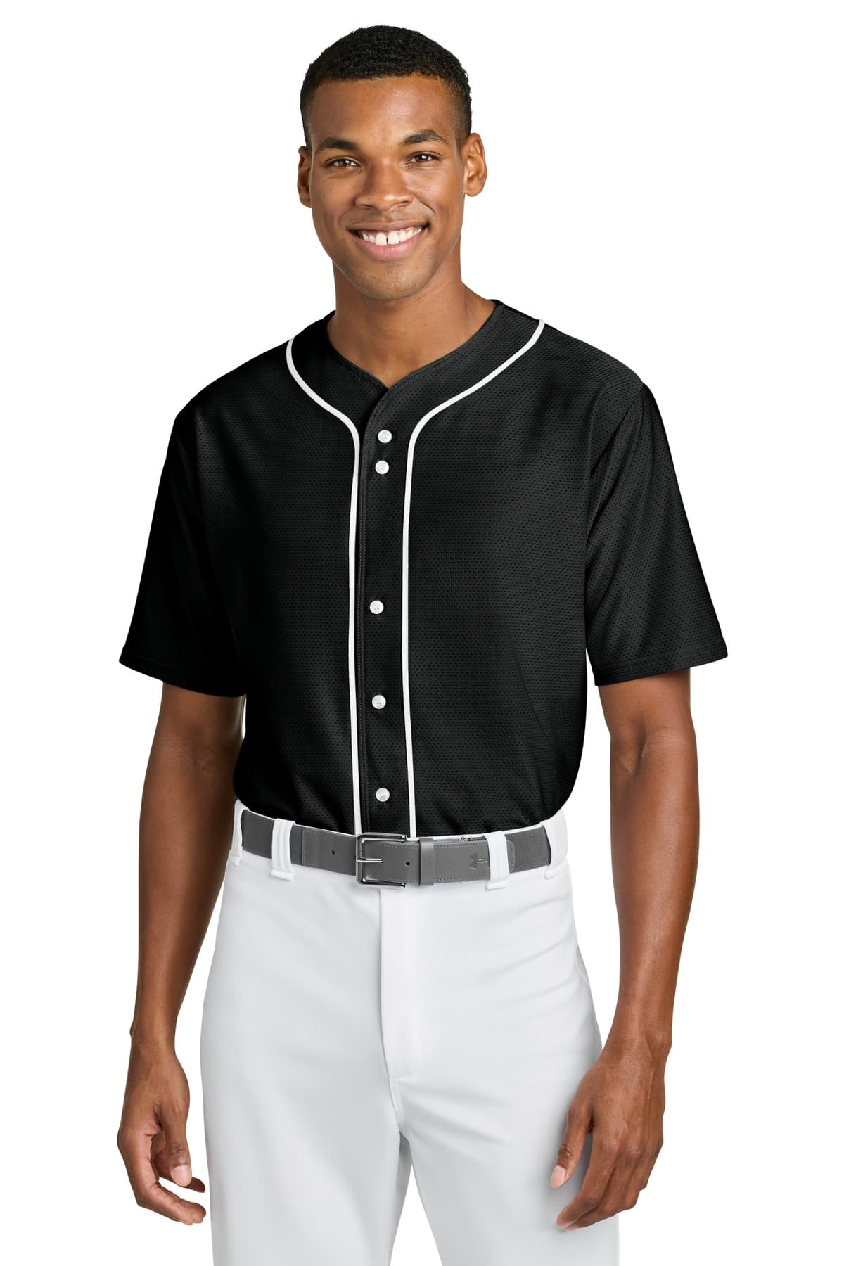 A4 Short Sleeve Full-Button Baseball Top — Black