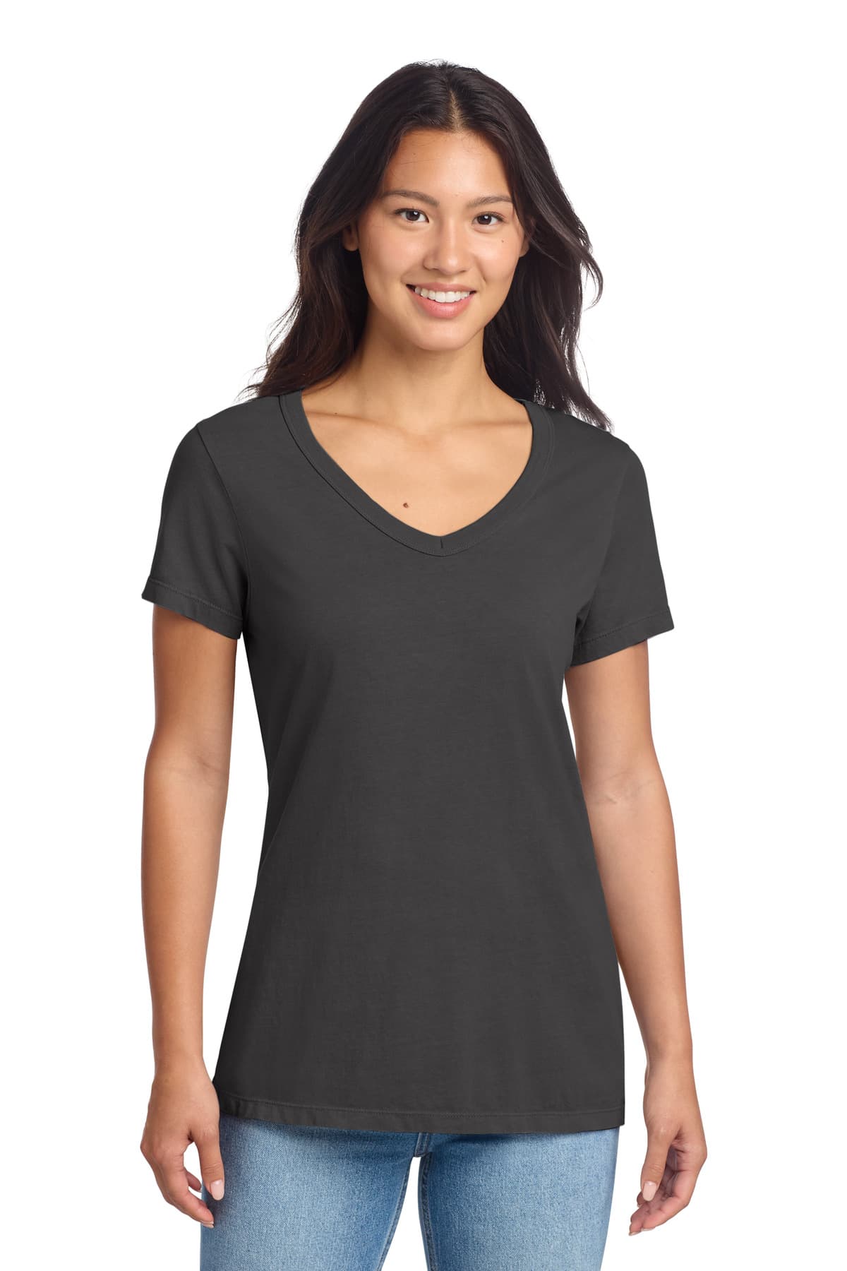 Port & Co  Women's Beach Wash ® Garment-Dyed V-Neck Tee — Coal