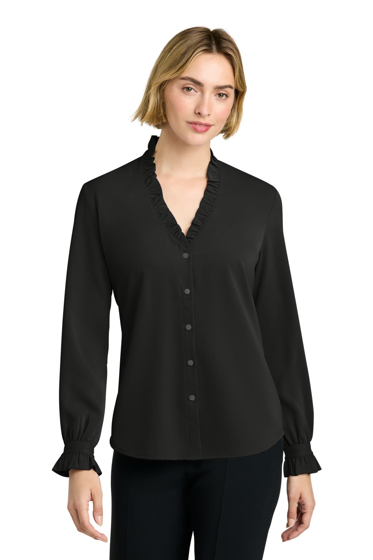 Brooks Brothers ® Women's Long Sleeve Ruffle Collar Blouse — Deep Black