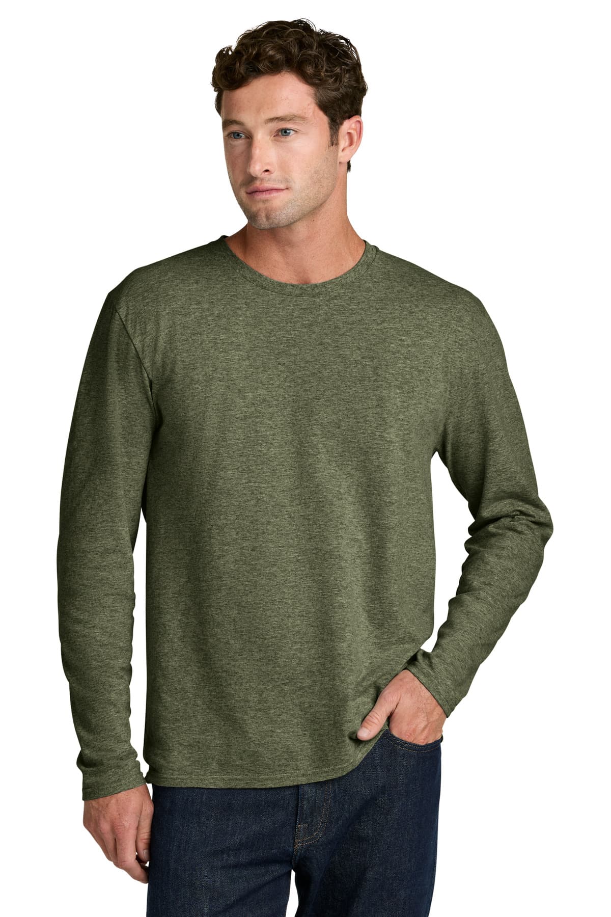 Port & Co  Easy Cotton Long Sleeve Tee — Olive Drab Green Heather