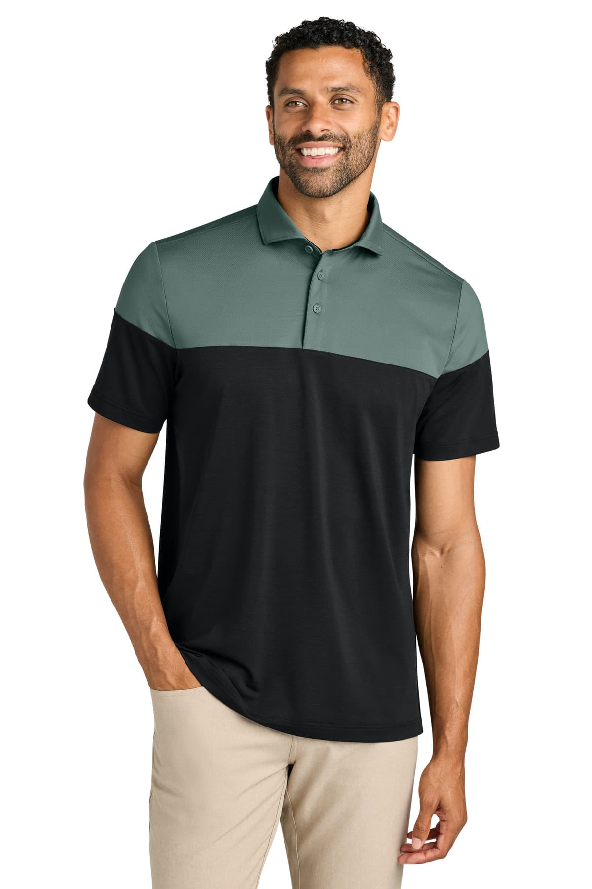 TravisMathew Onward Colorblock Polo — Balsam Green/ Black