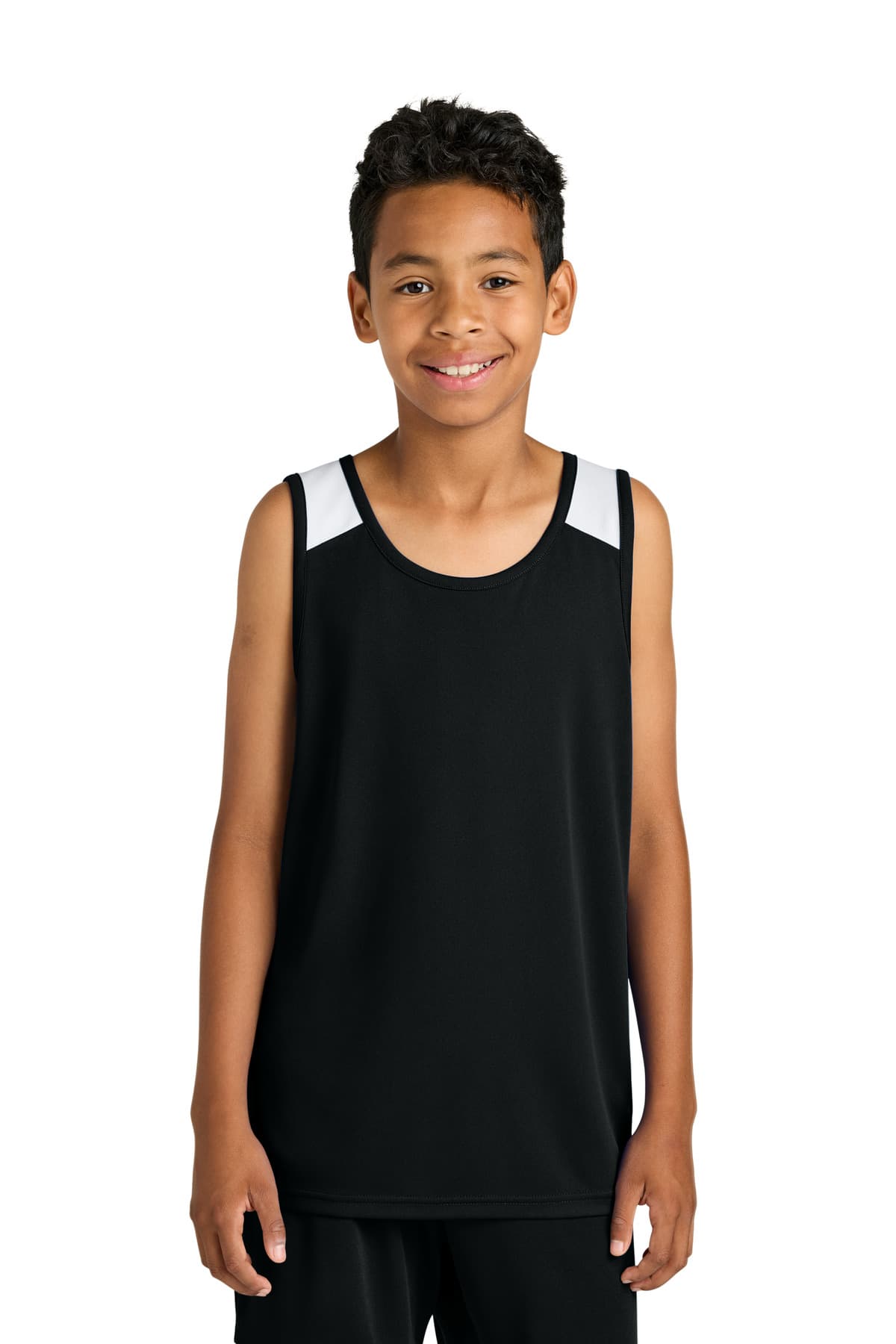 Sport-Tek ® Youth Club Track Tank — Black/ White