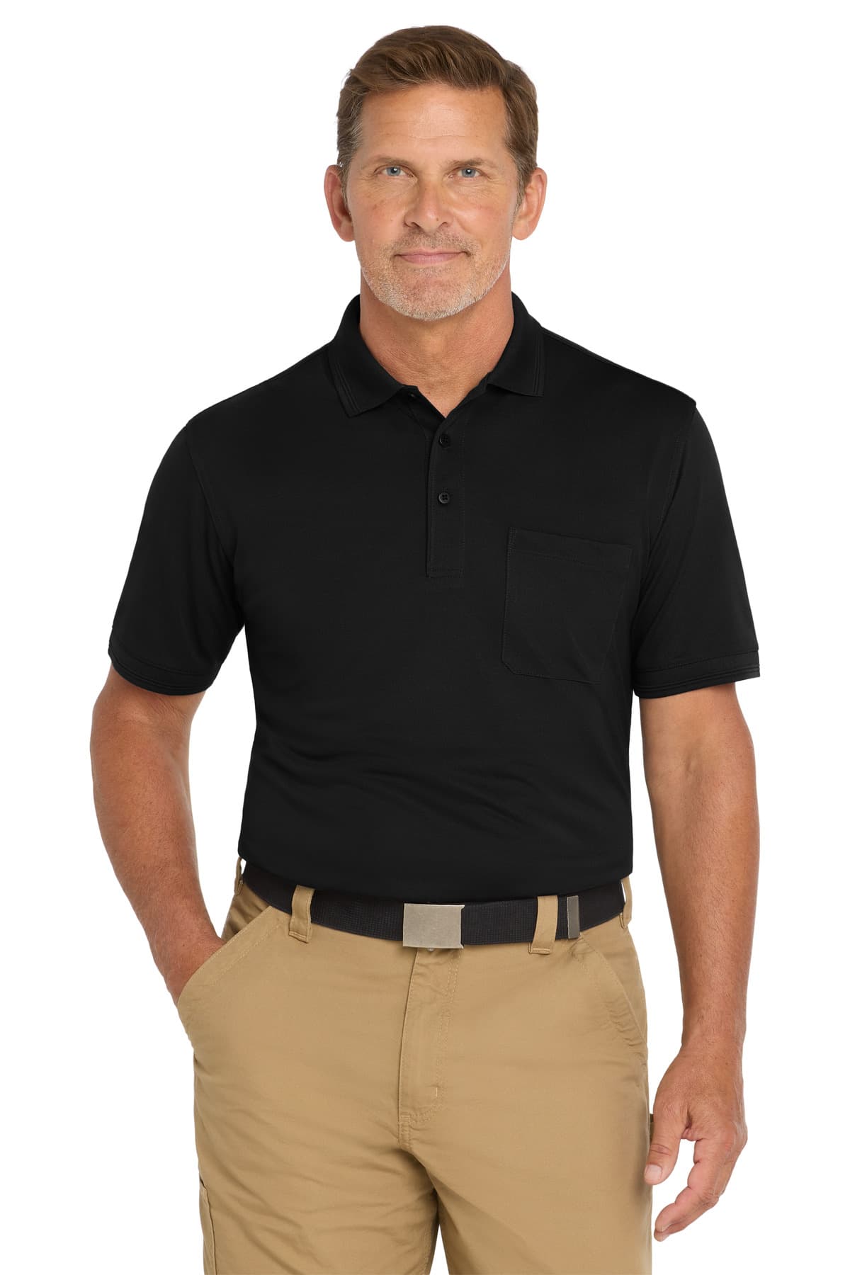 CornerStone ® Industrial Snag-Proof Pique Pocket Polo — Black