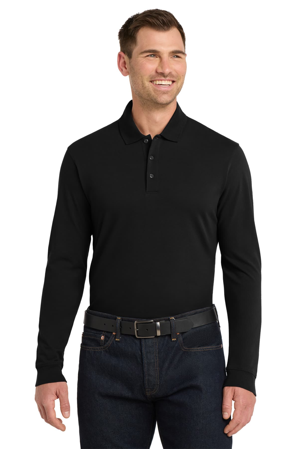 Port Authority ® EZCotton ® Long Sleeve Polo — Black