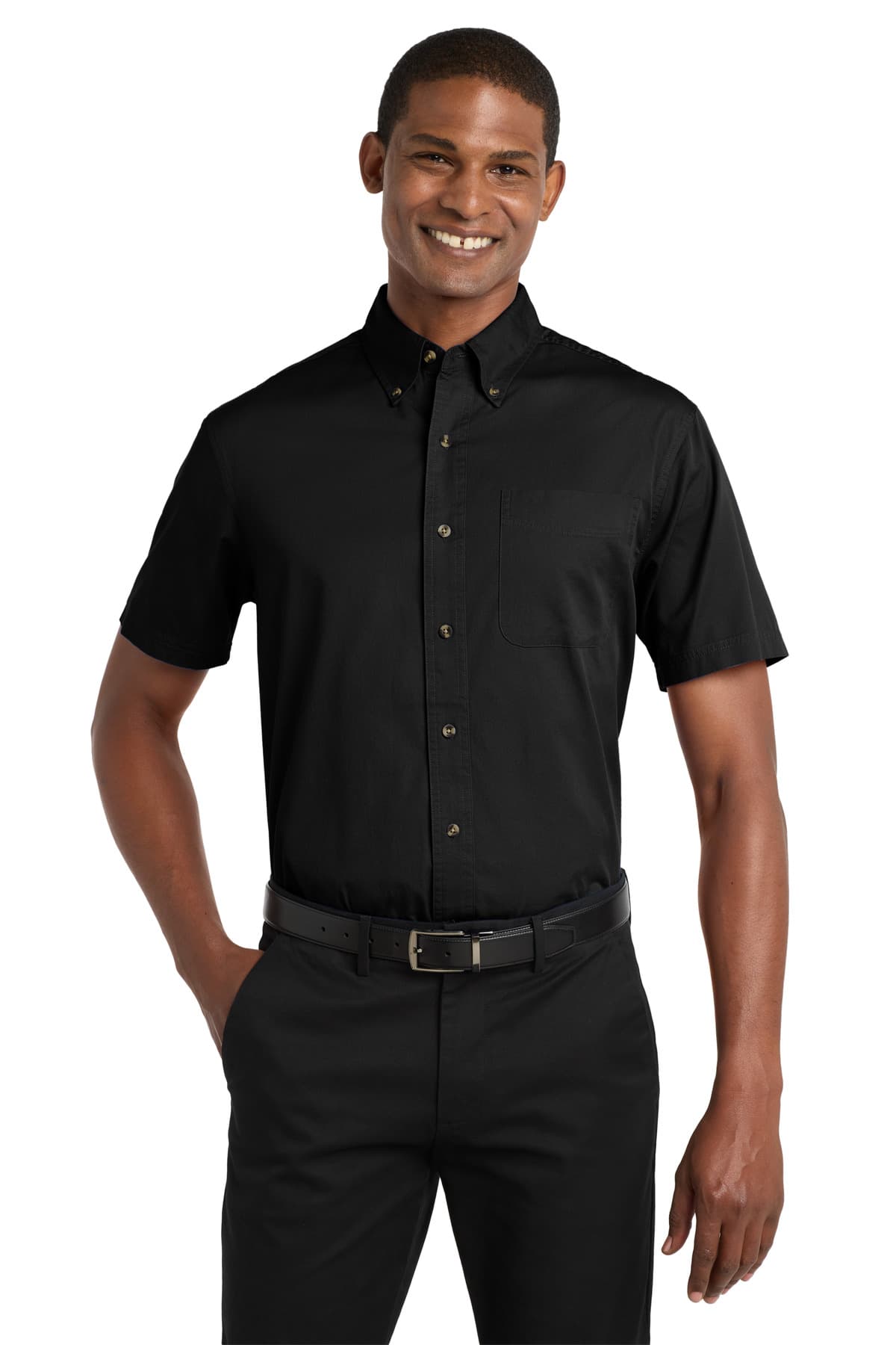 Port Authority ® Short Sleeve Twill Shirt — Black