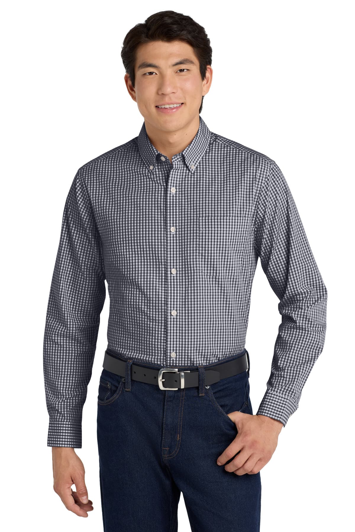 Port Authority ® Broadcloth Gingham Easy Care Shirt — Black/ White