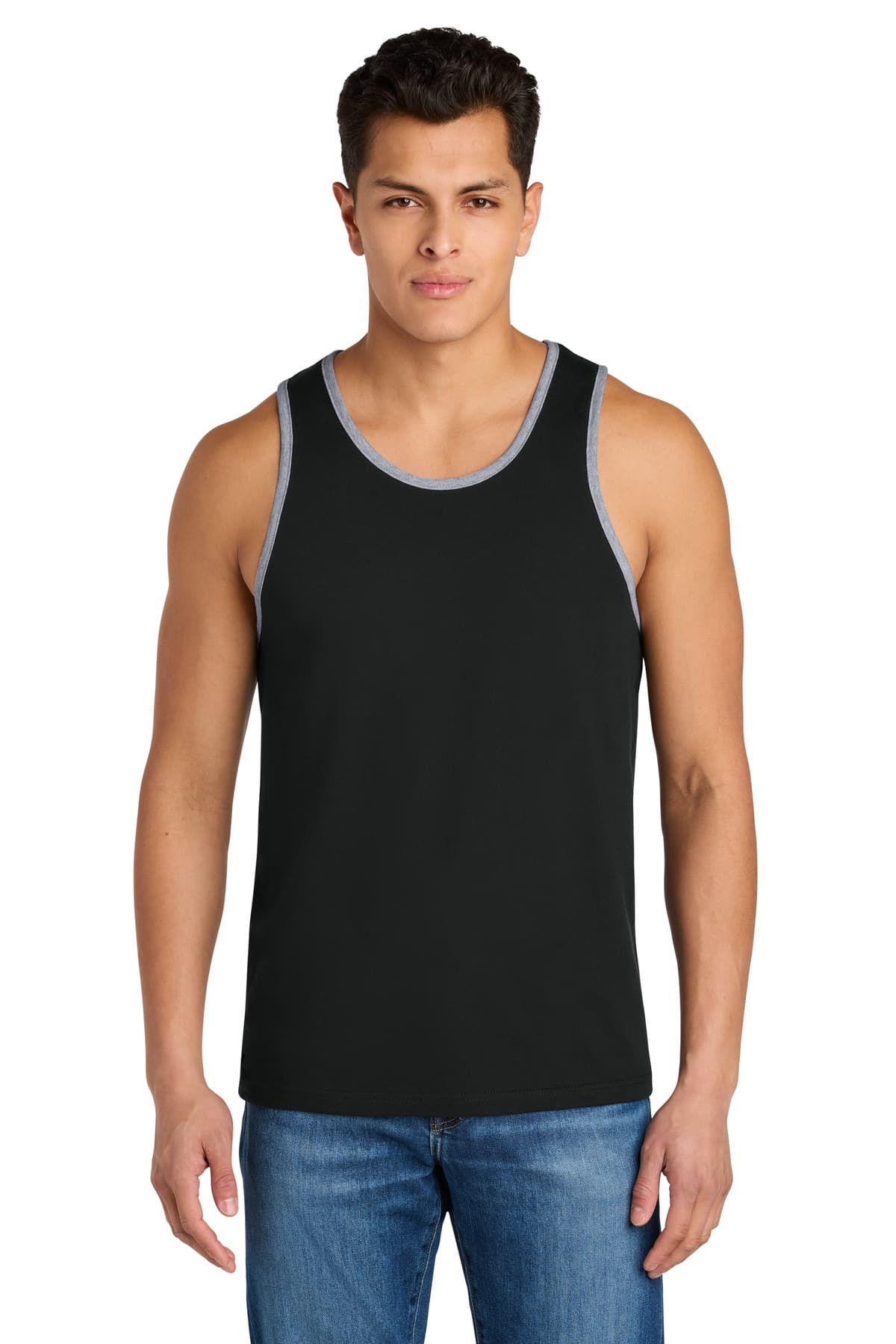 Next Level Apparel ® Cotton Muscle Tank — Black/ Heather Gray