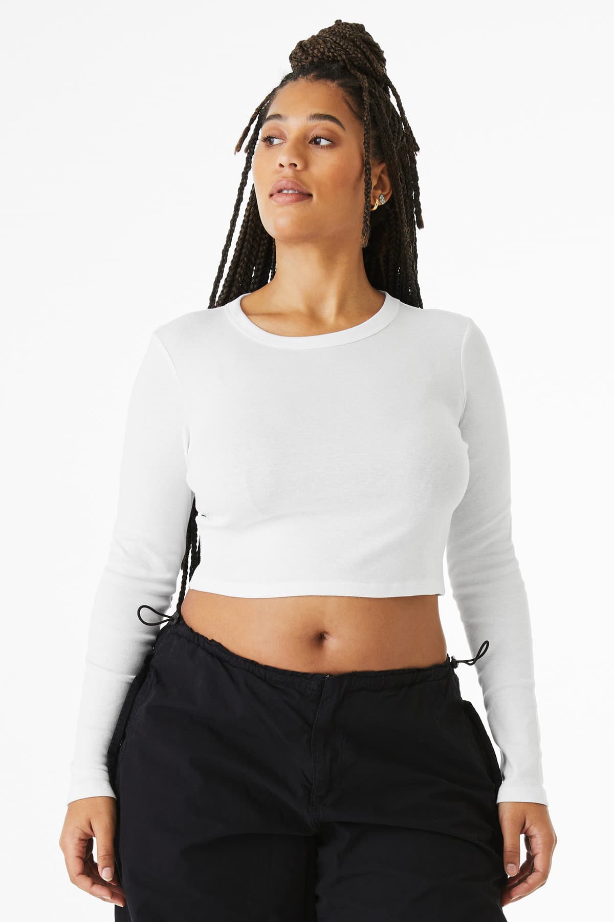 BELLA+CANVAS ® Women's Micro Rib Long Sleeve Baby Tee — Solid White Blend