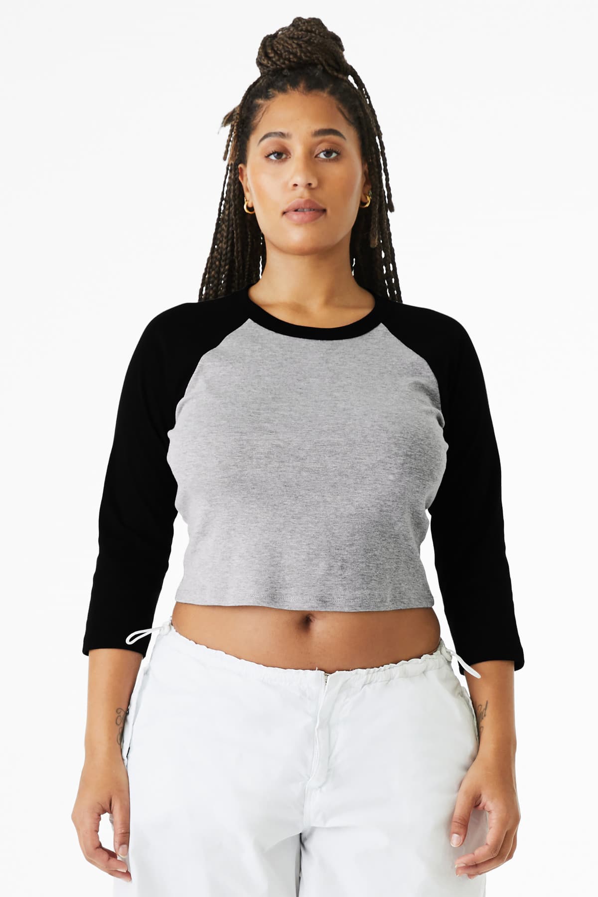 BELLA+CANVAS ® Women's Micro Rib 3/4 Raglan Baby Tee — Athletic Heather/ Black