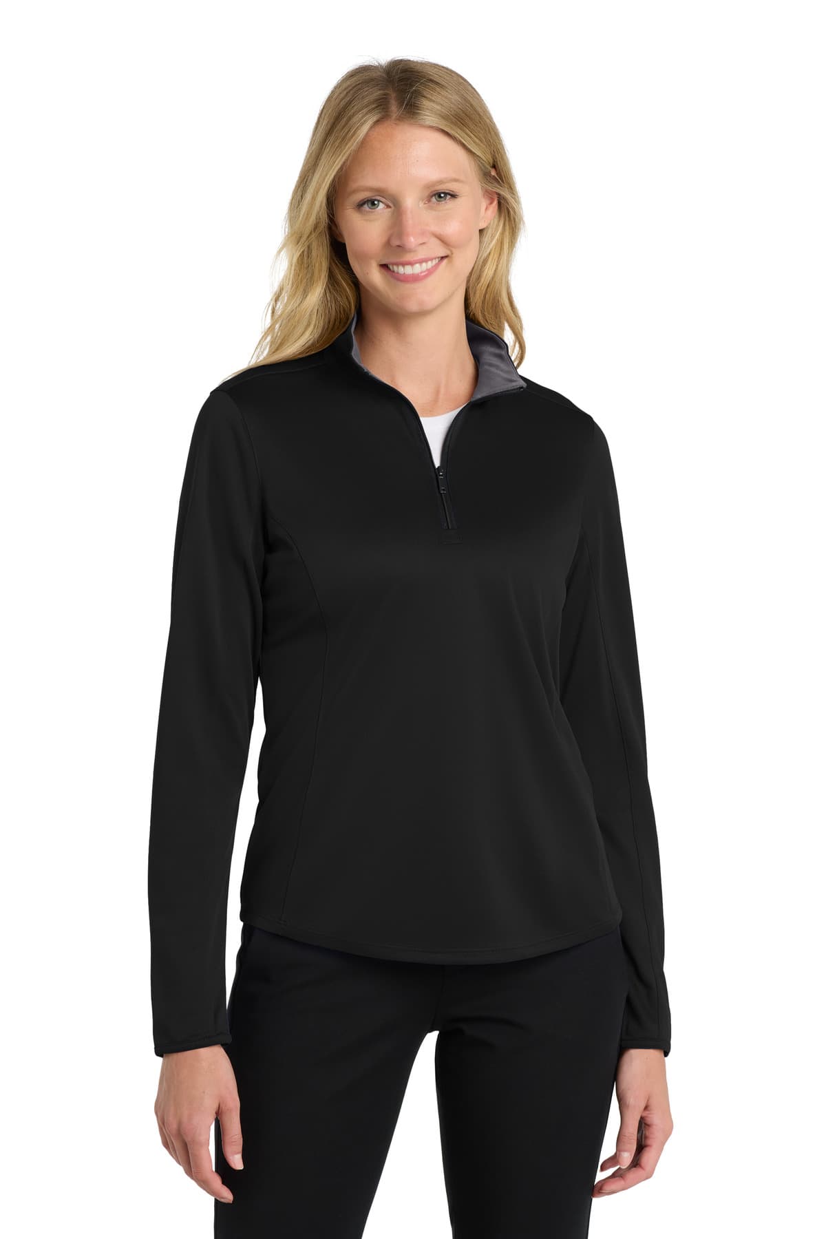 Port Authority ® Women's Silk Touch  Performance 1/4-Zip — Black/ Steel Grey