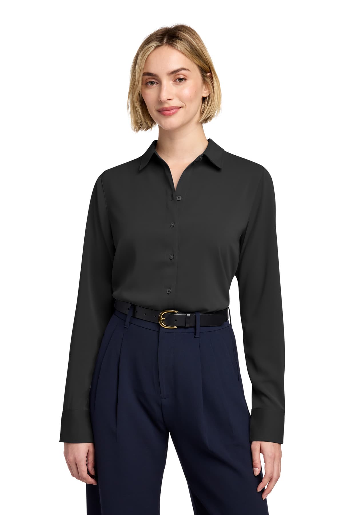 Brooks Brothers ® Women's Full-Button Satin Blouse — Deep Black