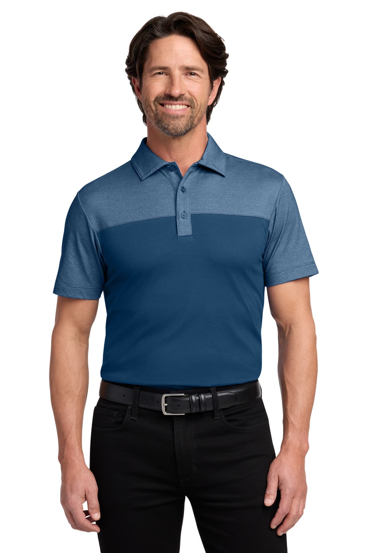 Port Authority ® Fine Pique Blend Blocked Polo — Aegean Blue/ Aegean Blue Heather