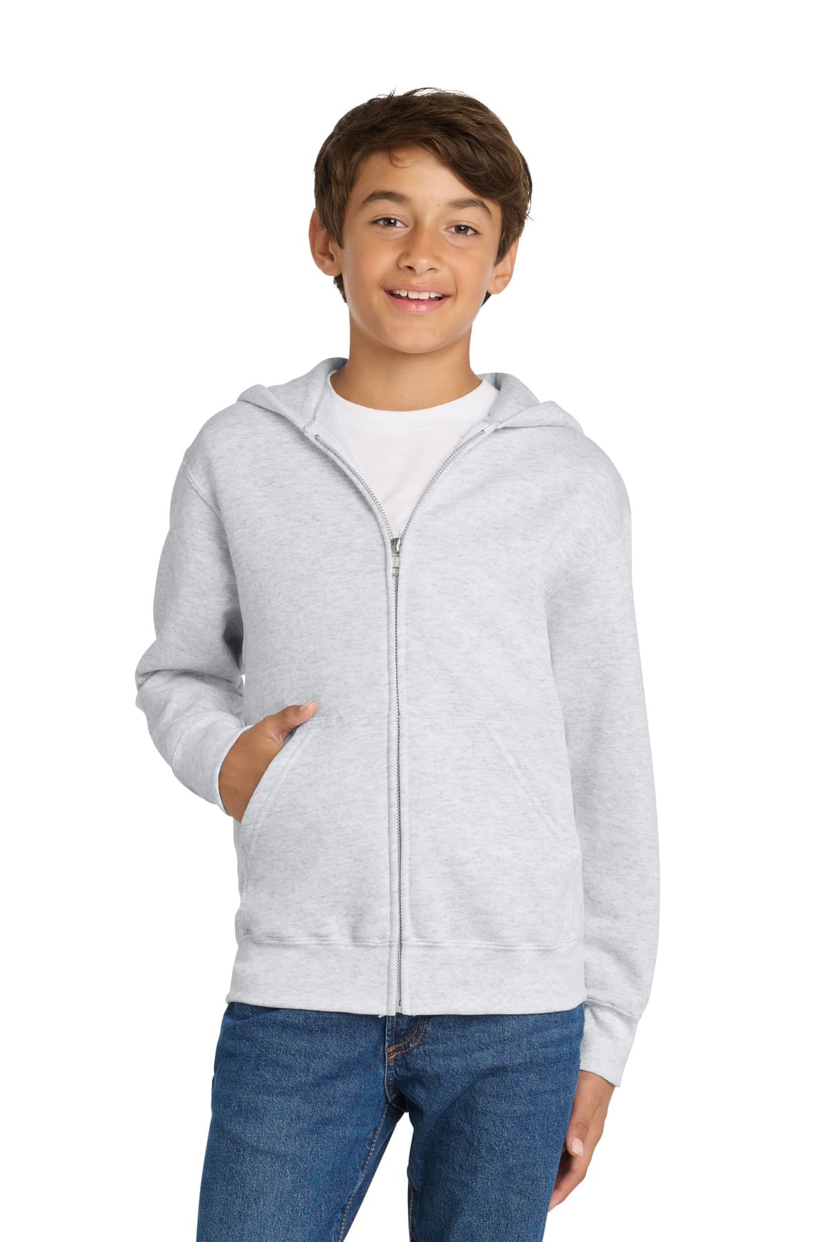 Port & Co  Youth Core Fleece Full-Zip Hooded Sweatshirt — Ash