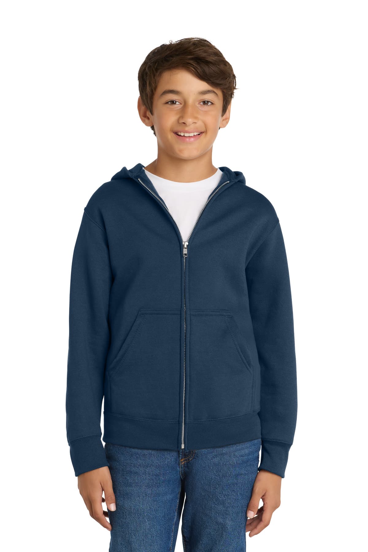Port & Co  Youth Core Fleece Full-Zip Hooded Sweatshirt — Navy