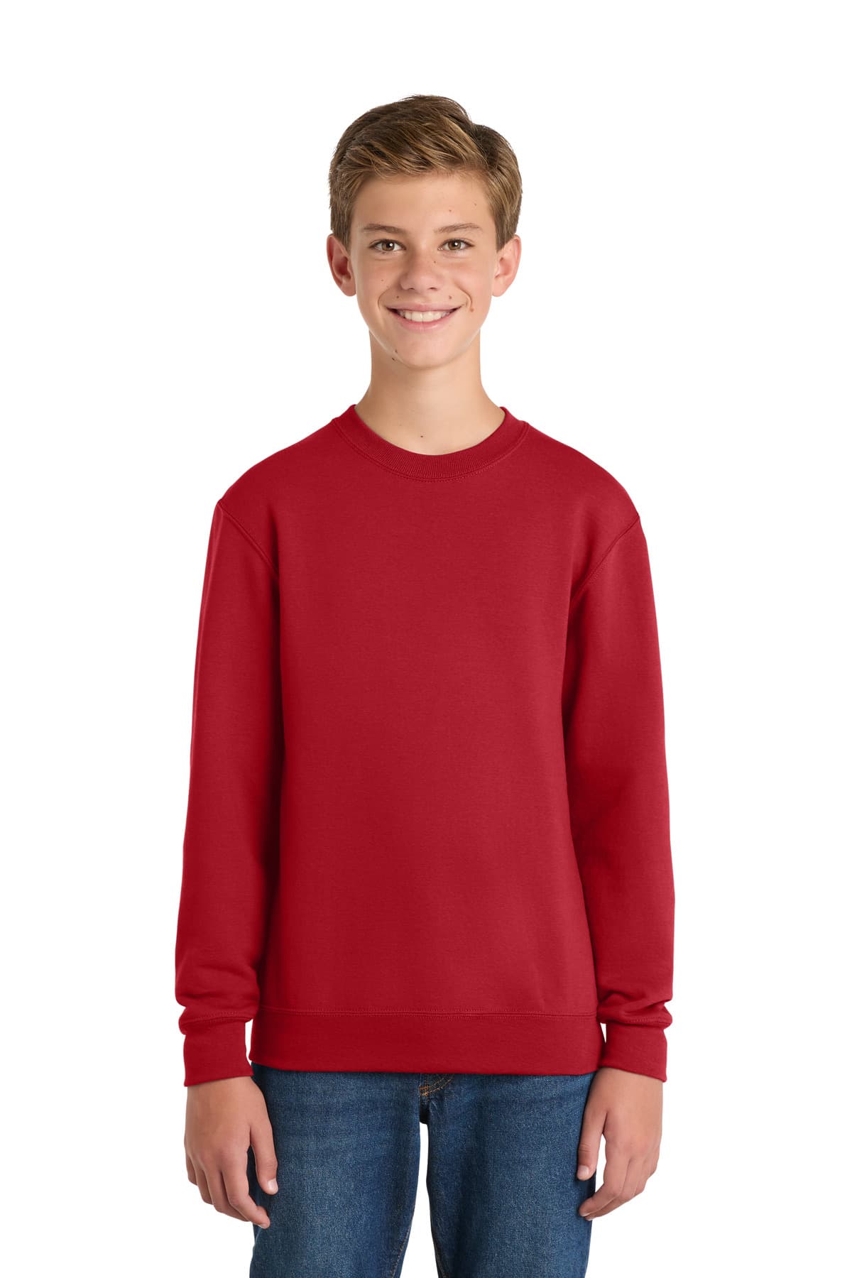 Port & Co  Youth Core Fleece Crewneck Sweatshirt — Red