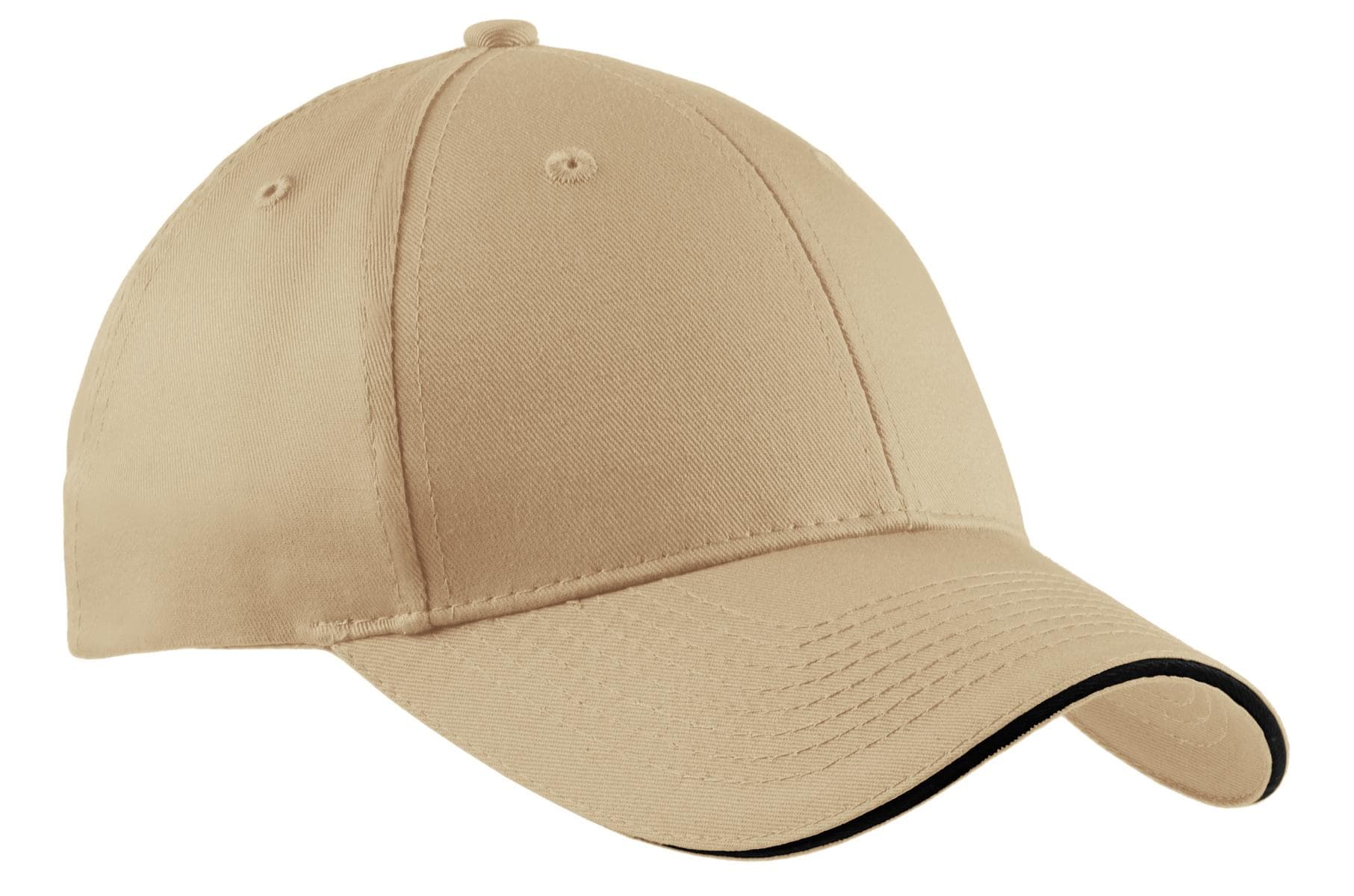 Port Authority ® Cotton Twill Sandwich Bill Cap — Stone/ Black