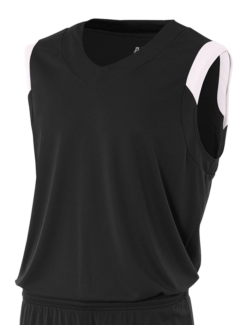 A4 Moisture Management V-Neck Muscle — BLACK/WHITE