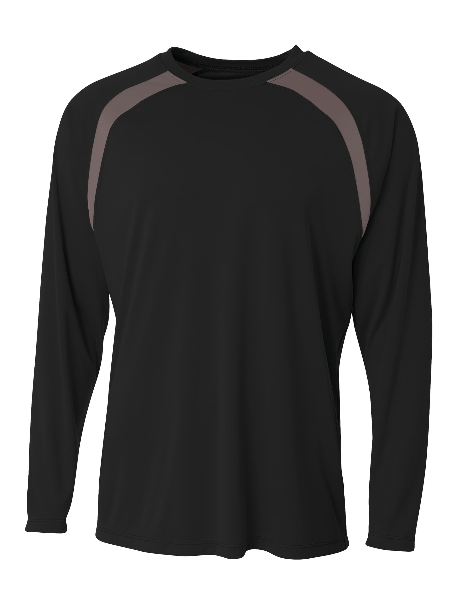 A4 Spartan Long Sleeve Color Block Crew — BLACK/GRAPHITE