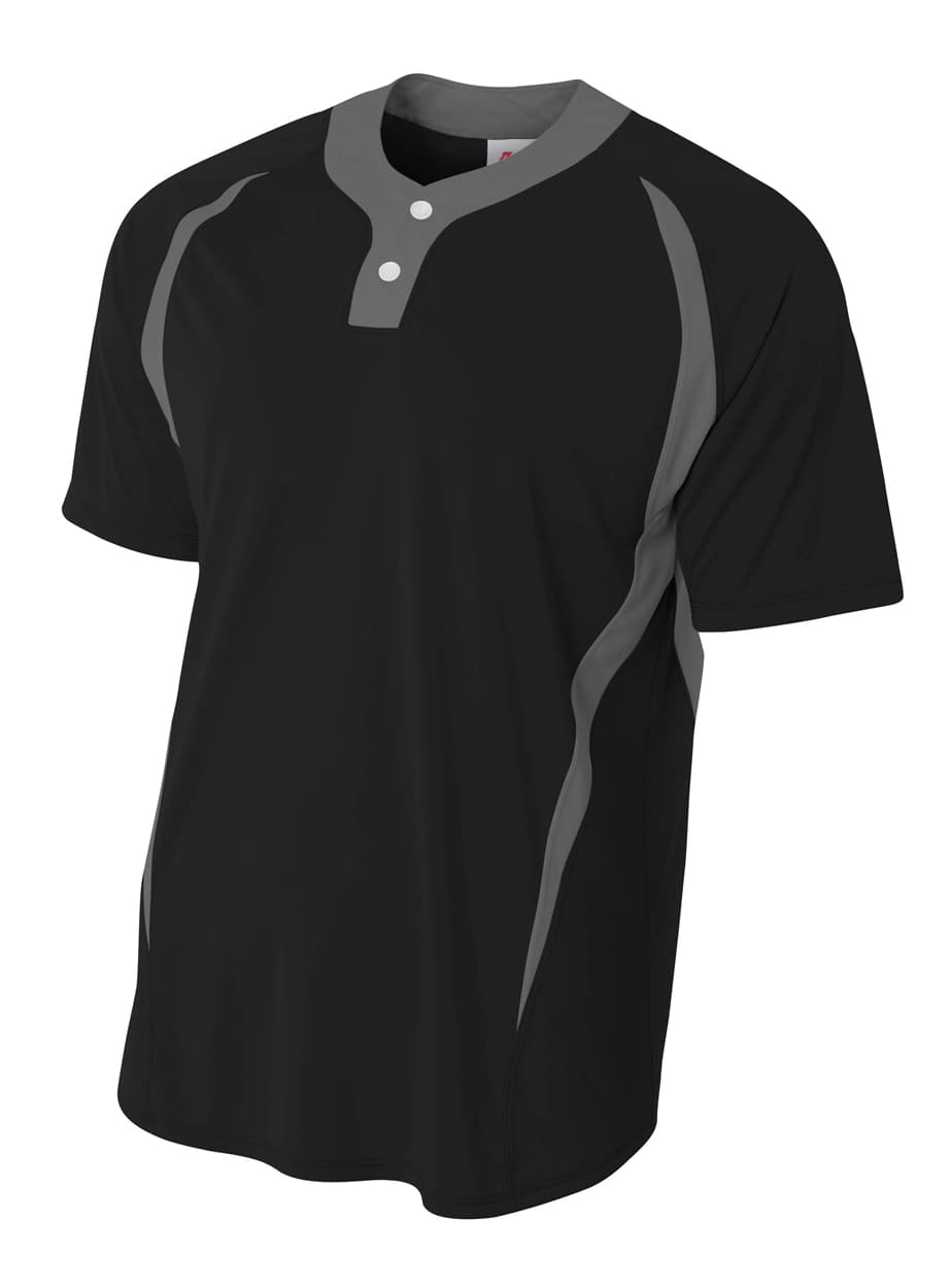 A4 2-Button Color Block Henley — BLACK/GRAPHITE