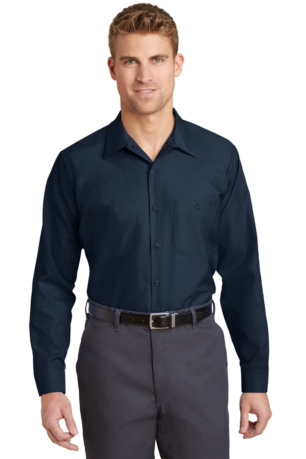 Red Kap ® Long Size, Long Sleeve Industrial Work Shirt — Navy
