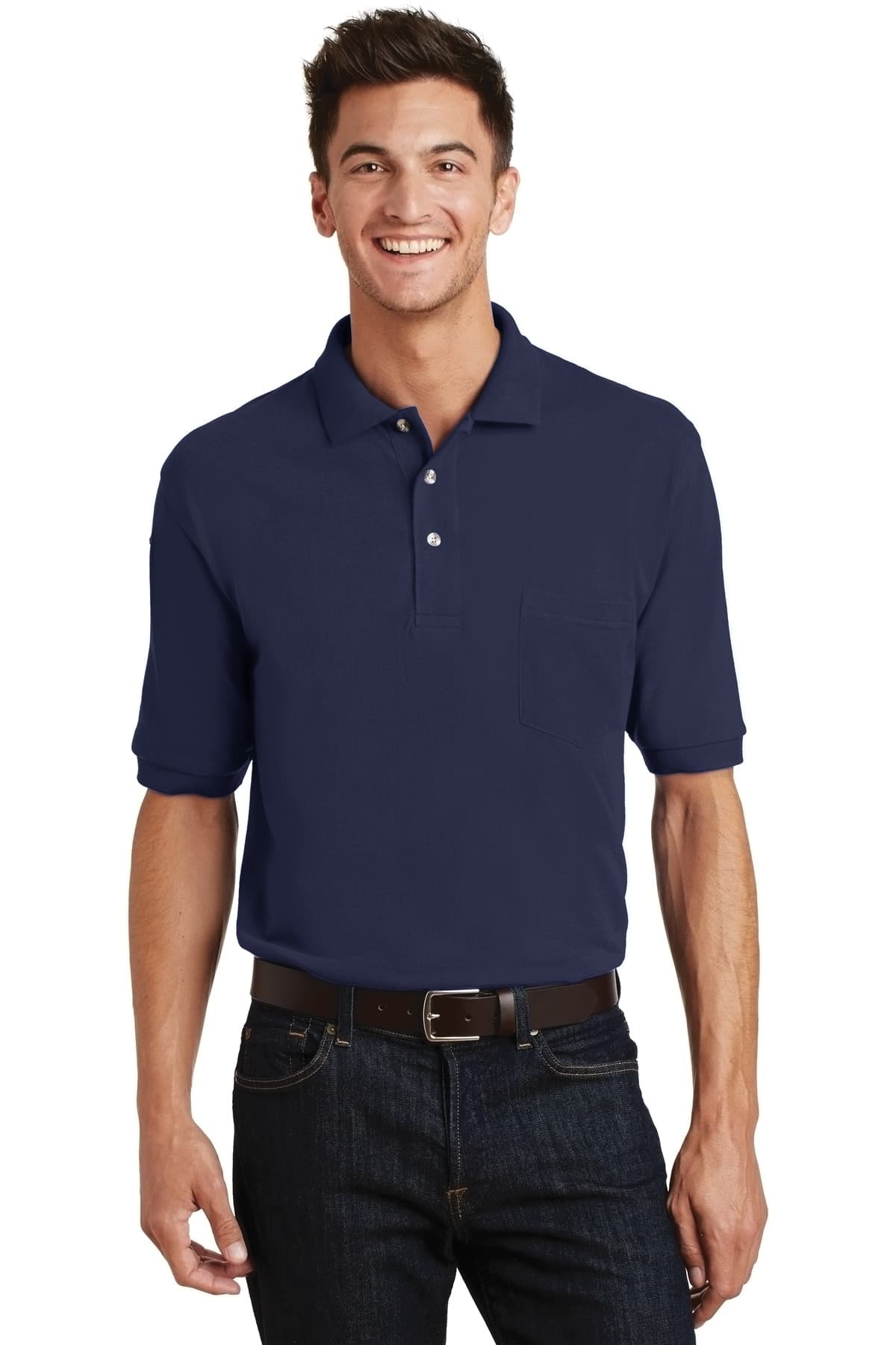 Port Authority ® Heavyweight Cotton Pique Polo with Pocket — Navy