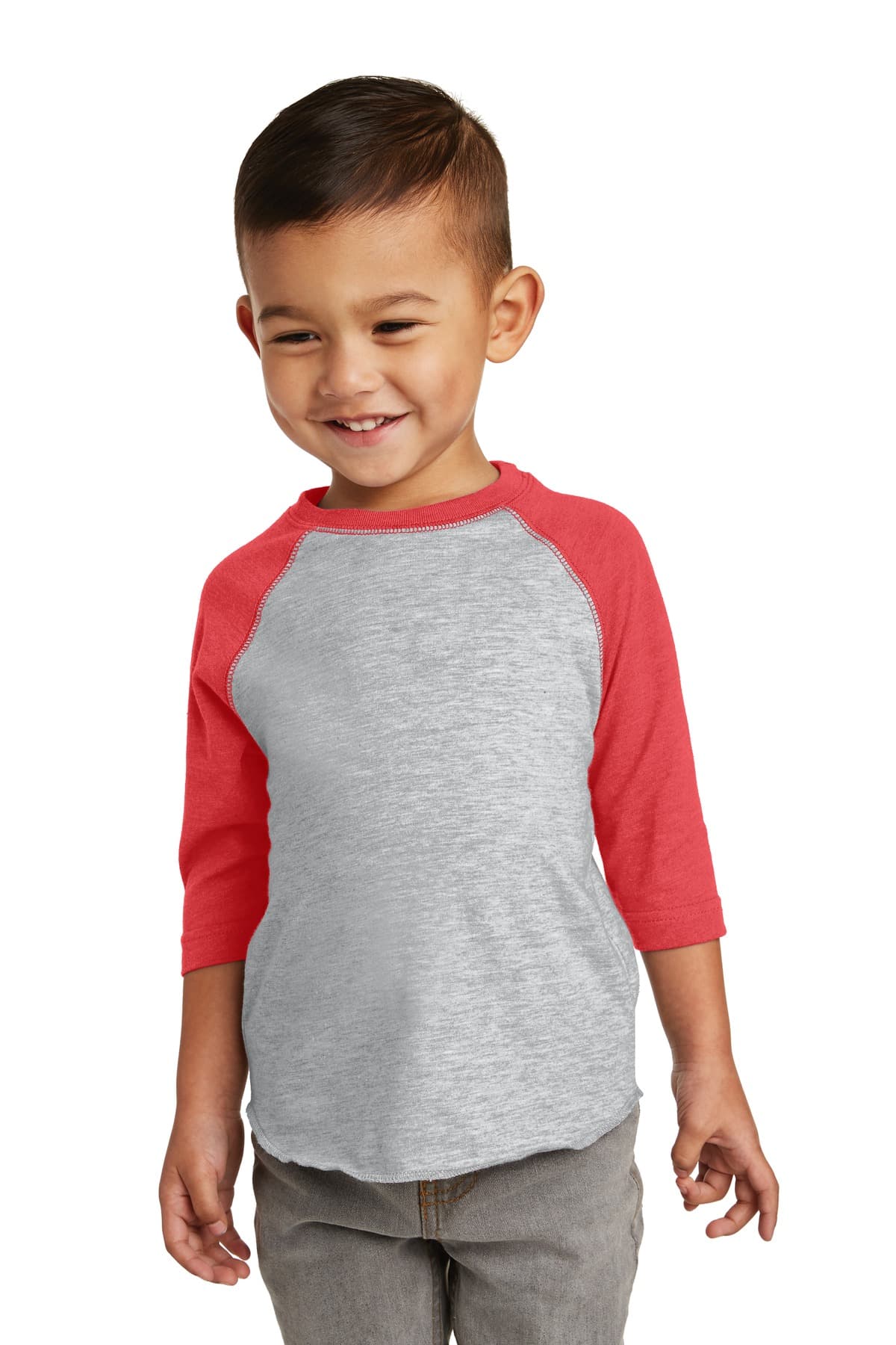 Rabbit Skins Toddler Baseball Fine Jersey Tee — Vintage Heather/ Vintage Red