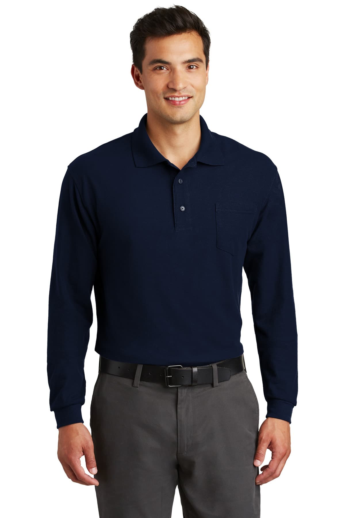 Port Authority ® Long Sleeve Silk Touch Polo with Pocket — Navy