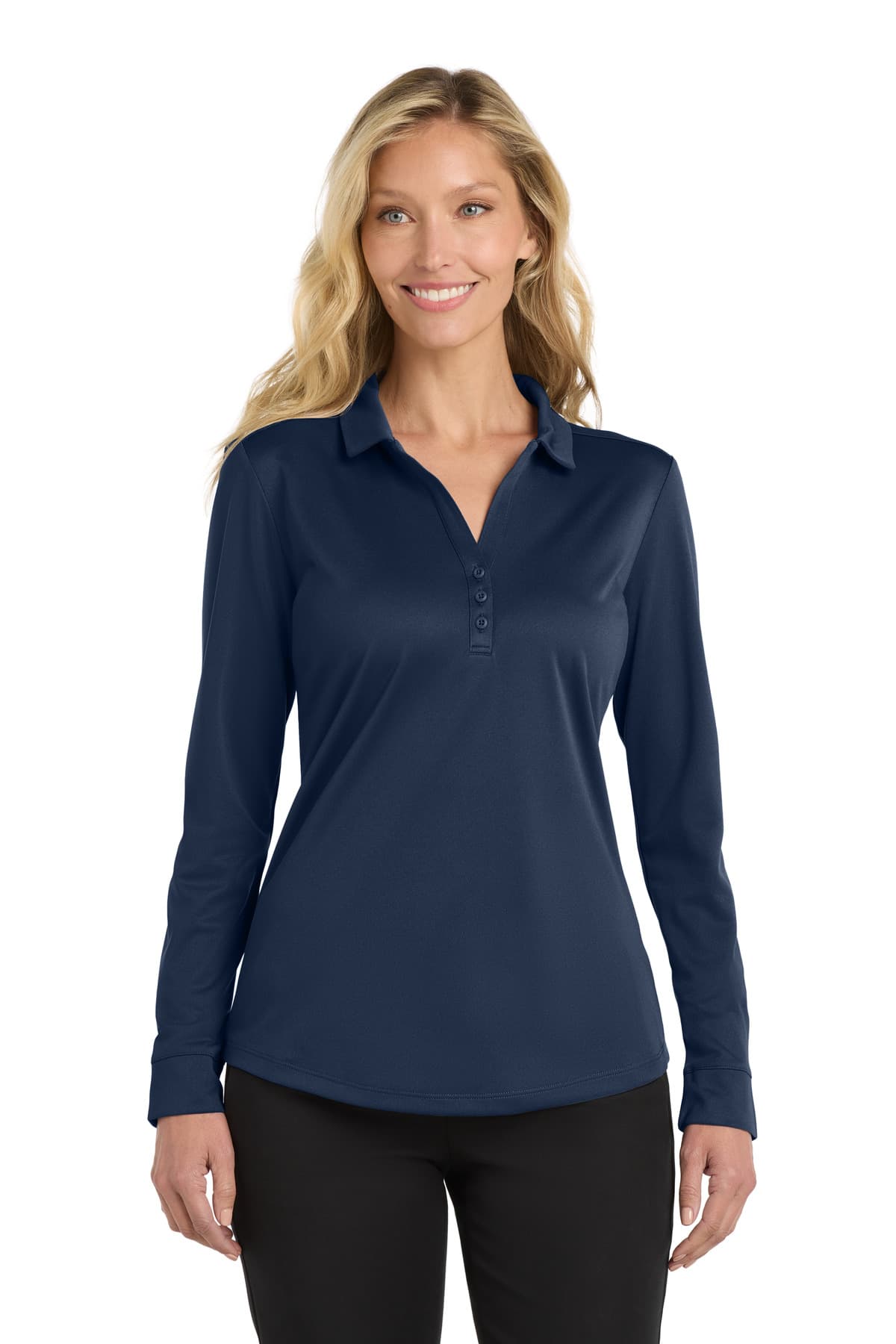 Port Authority ® Women's Silk Touch Performance Long Sleeve Polo — Navy