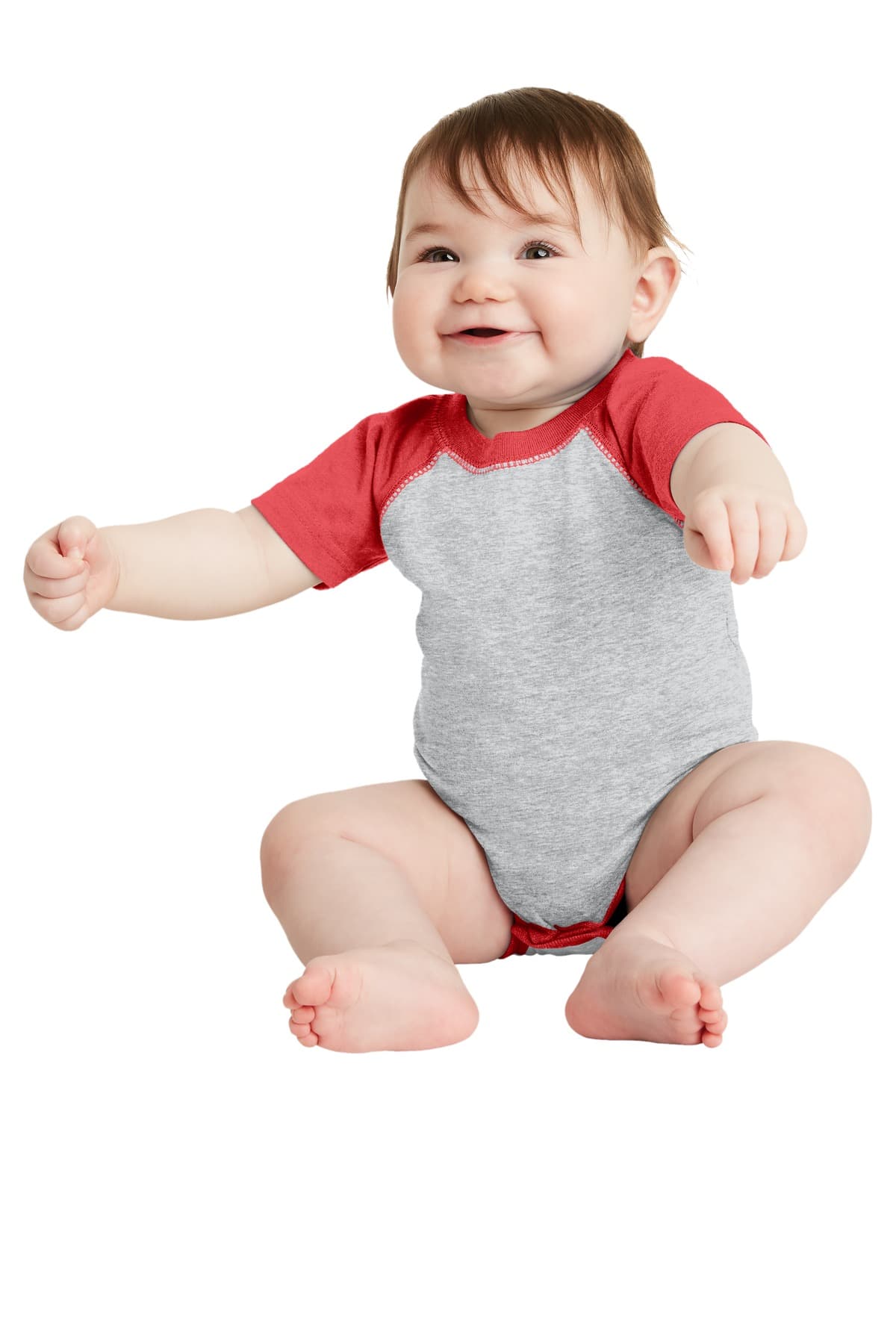 Rabbit Skins Infant Baseball Fine Jersey Bodysuit — Vintage Heather/ Vintage Red