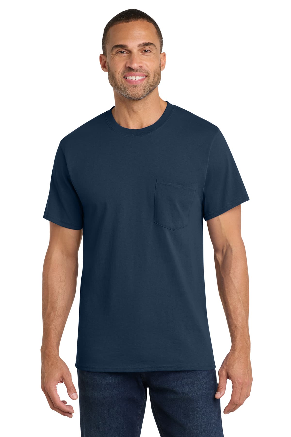 Port & Co Core Cotton Pocket Tee — Navy