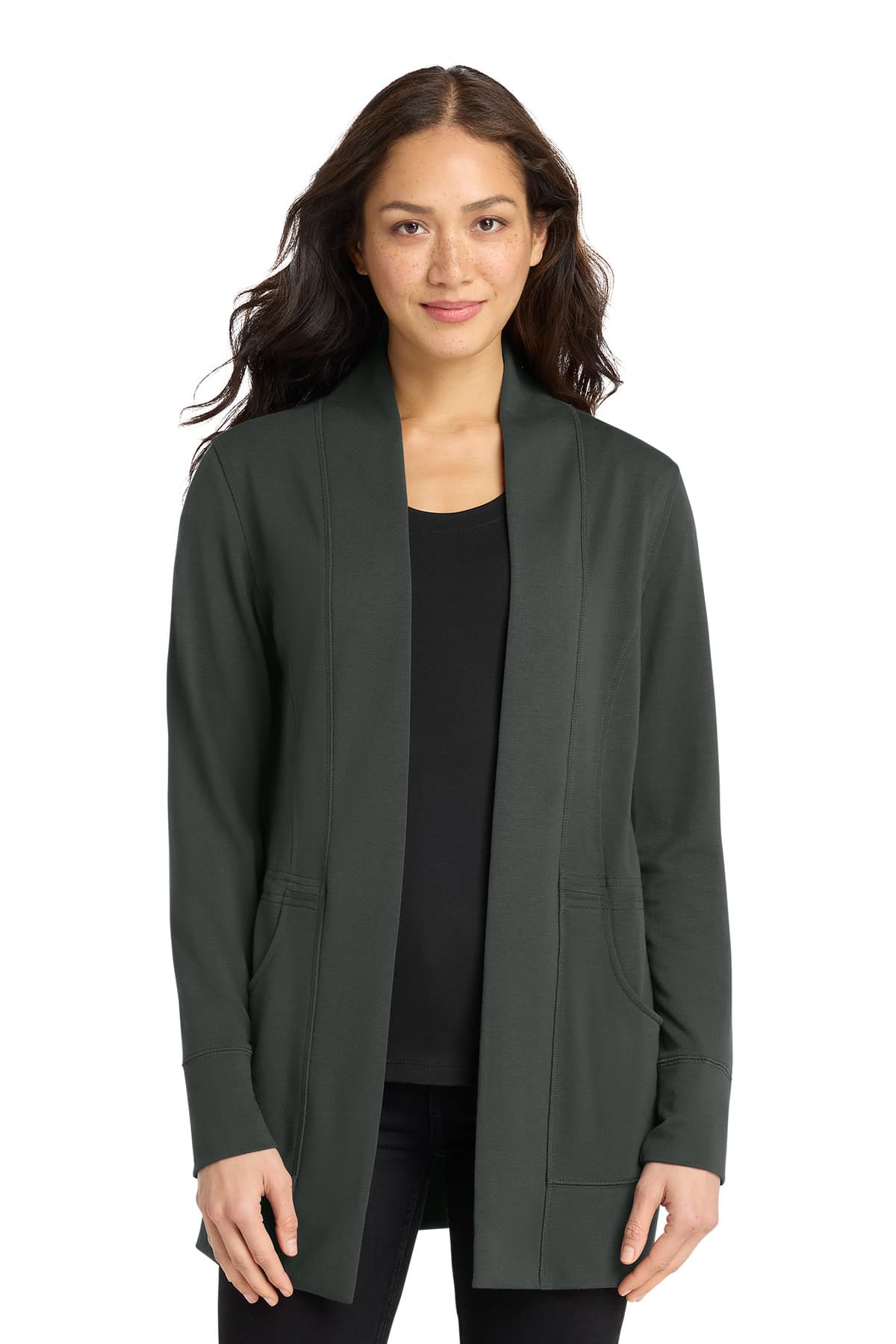 Port Authority ® Women's Microterry Cardigan — Charcoal