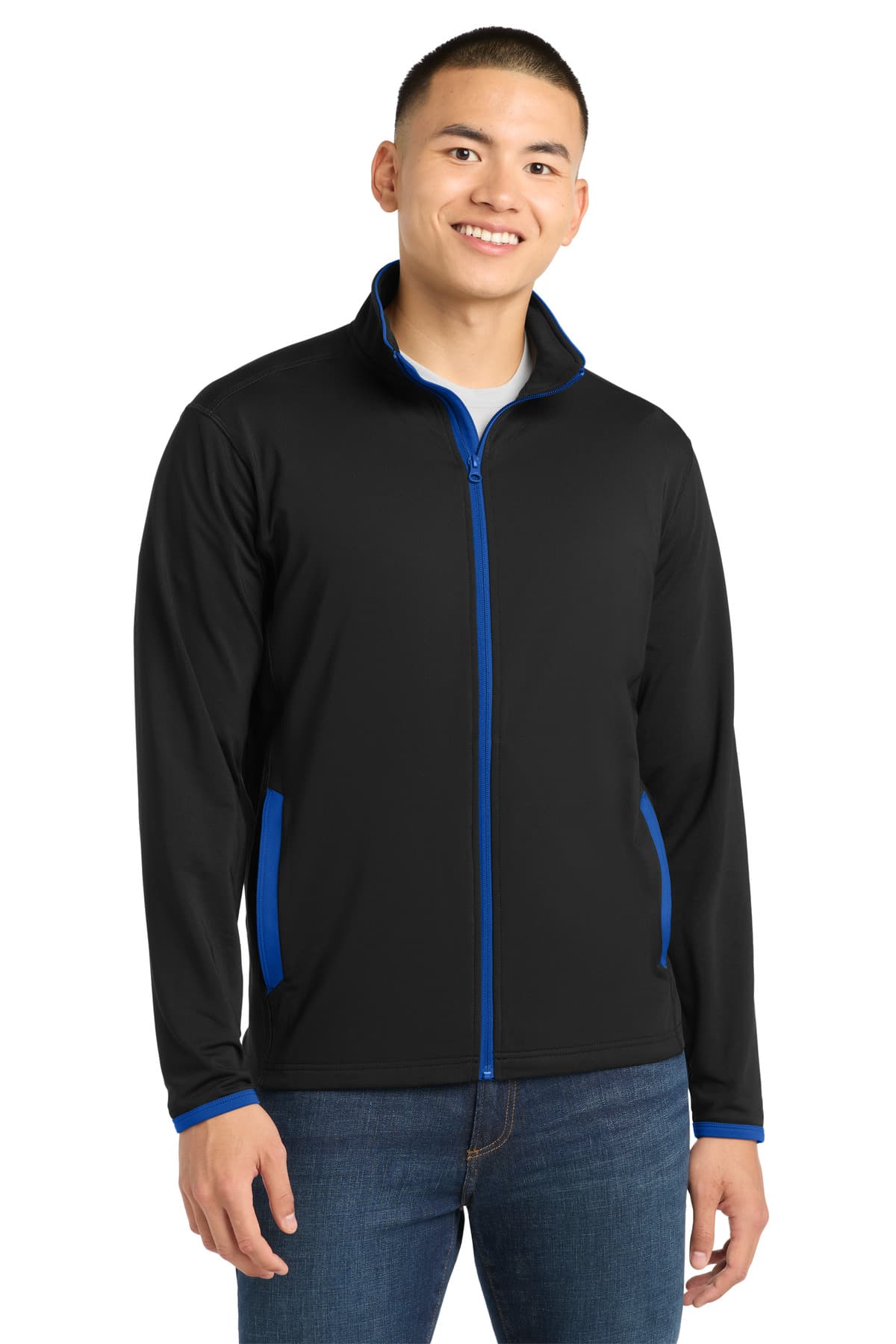 Sport-Tek ® Sport-Wick ® Stretch Contrast Full-Zip Jacket — Black/ True Royal