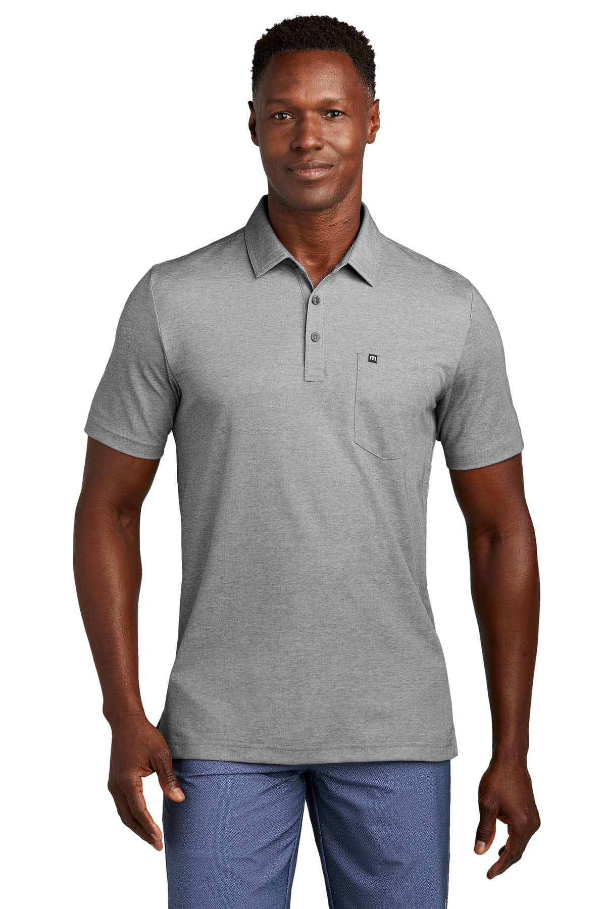 TravisMathew Oceanside Heather Pocket Polo — Quiet Shade Grey Heather