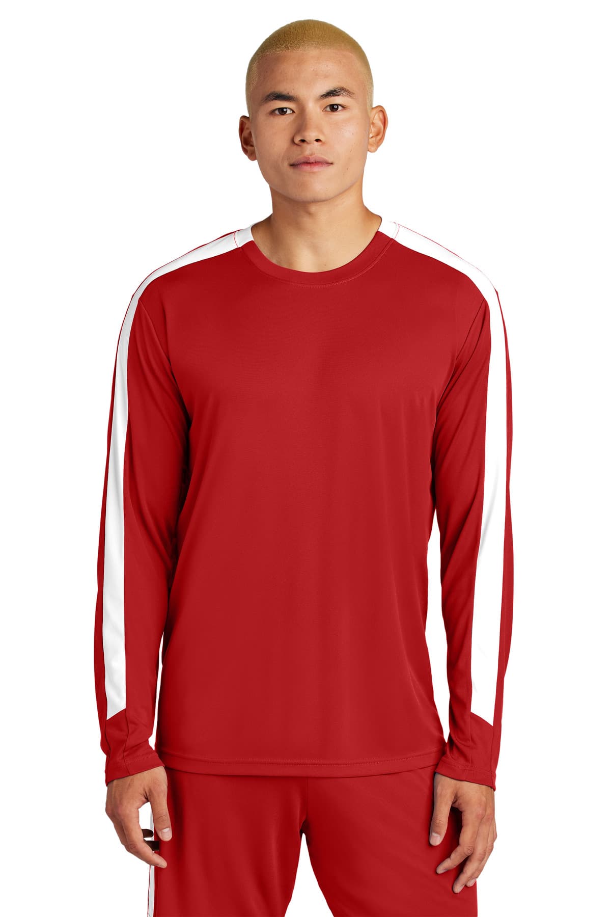 Sport-Tek ® Competitor United Long Sleeve Crew — Deep Red/ White