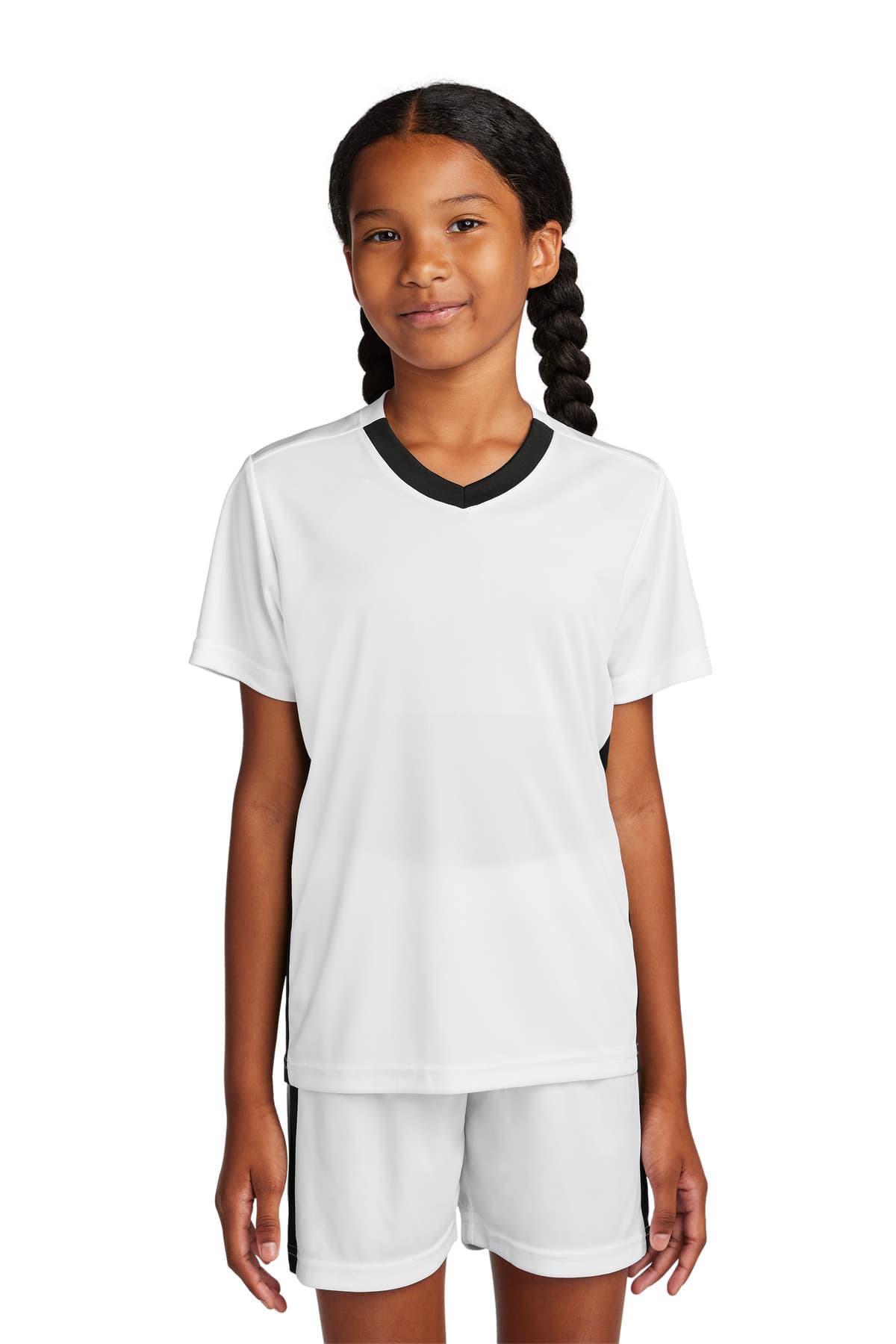 Sport-Tek ® Youth Competitor United V-Neck — White/ Black