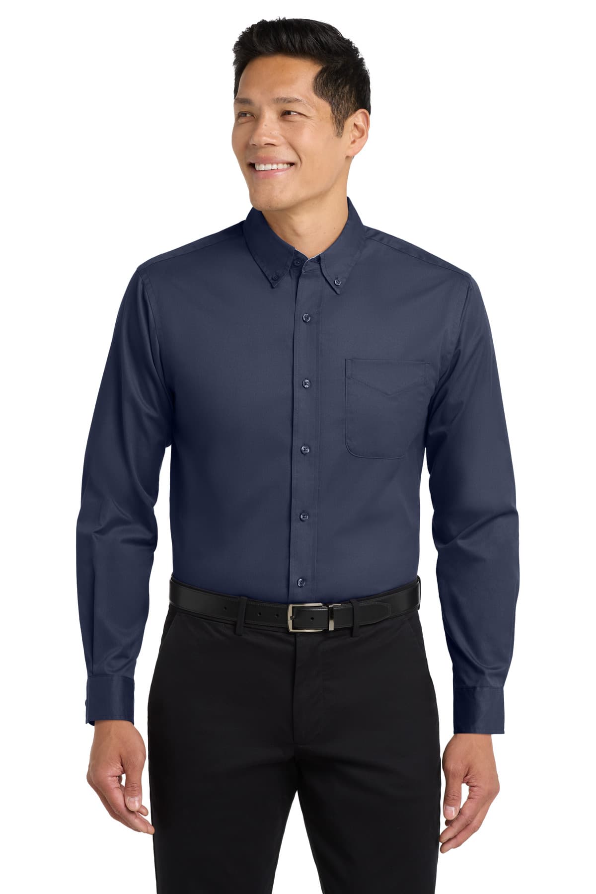 Port Authority ® Extended Size Long Sleeve Easy Care Shirt — Navy/ Light Stone