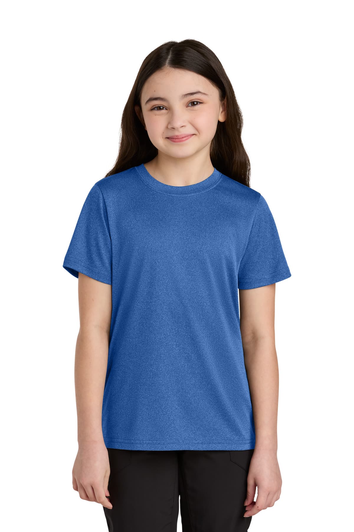 Port & Co Youth Heather Performance Tee — True Royal Heather