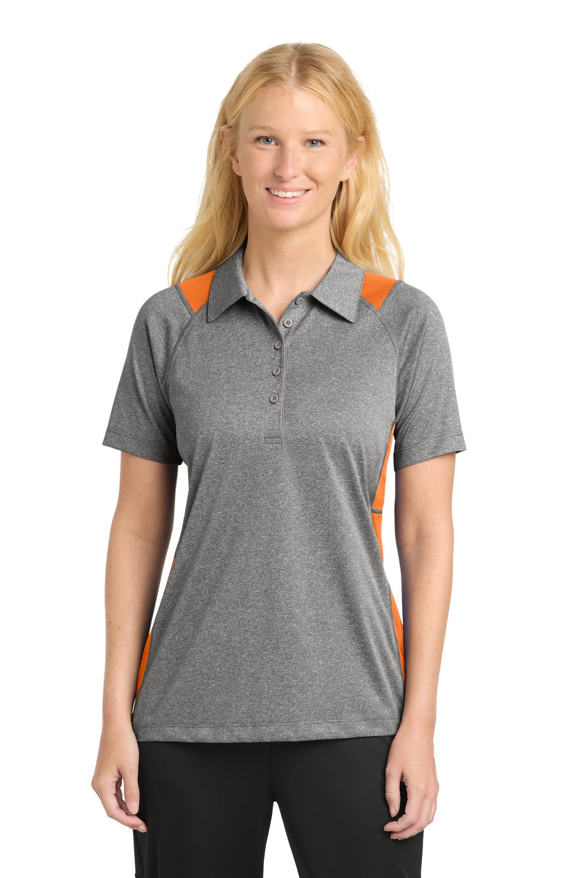 Sport-Tek ® Women's Heather Colorblock Contender Polo — Vintage Heather/ Deep Orange