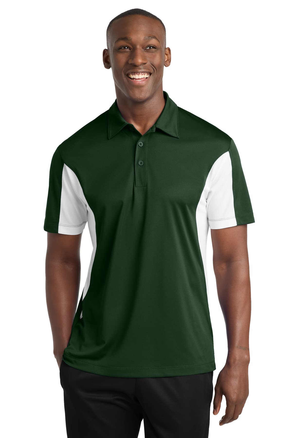 Sport-Tek ® Side Blocked Micropique Sport-Wick ® Polo — Forest Green/ White