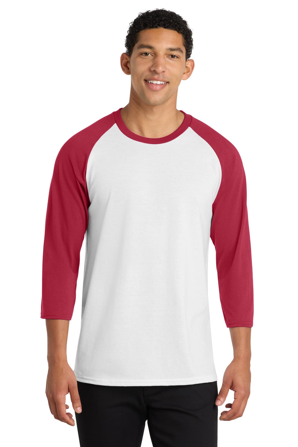 Port & Co Core Blend 3/4-Sleeve Raglan Tee — White/ Red